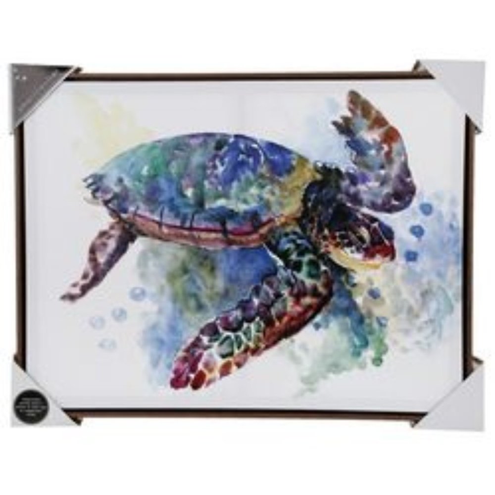 American Flat Sea Turtle  Canvas Painting in Wood Frame Local Artist NEW/NWT!